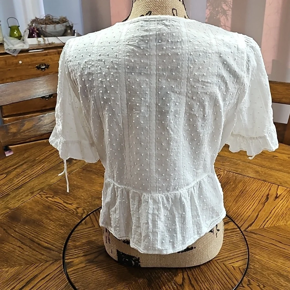 Madewell White Swiss Dot Wrap Peplum Top